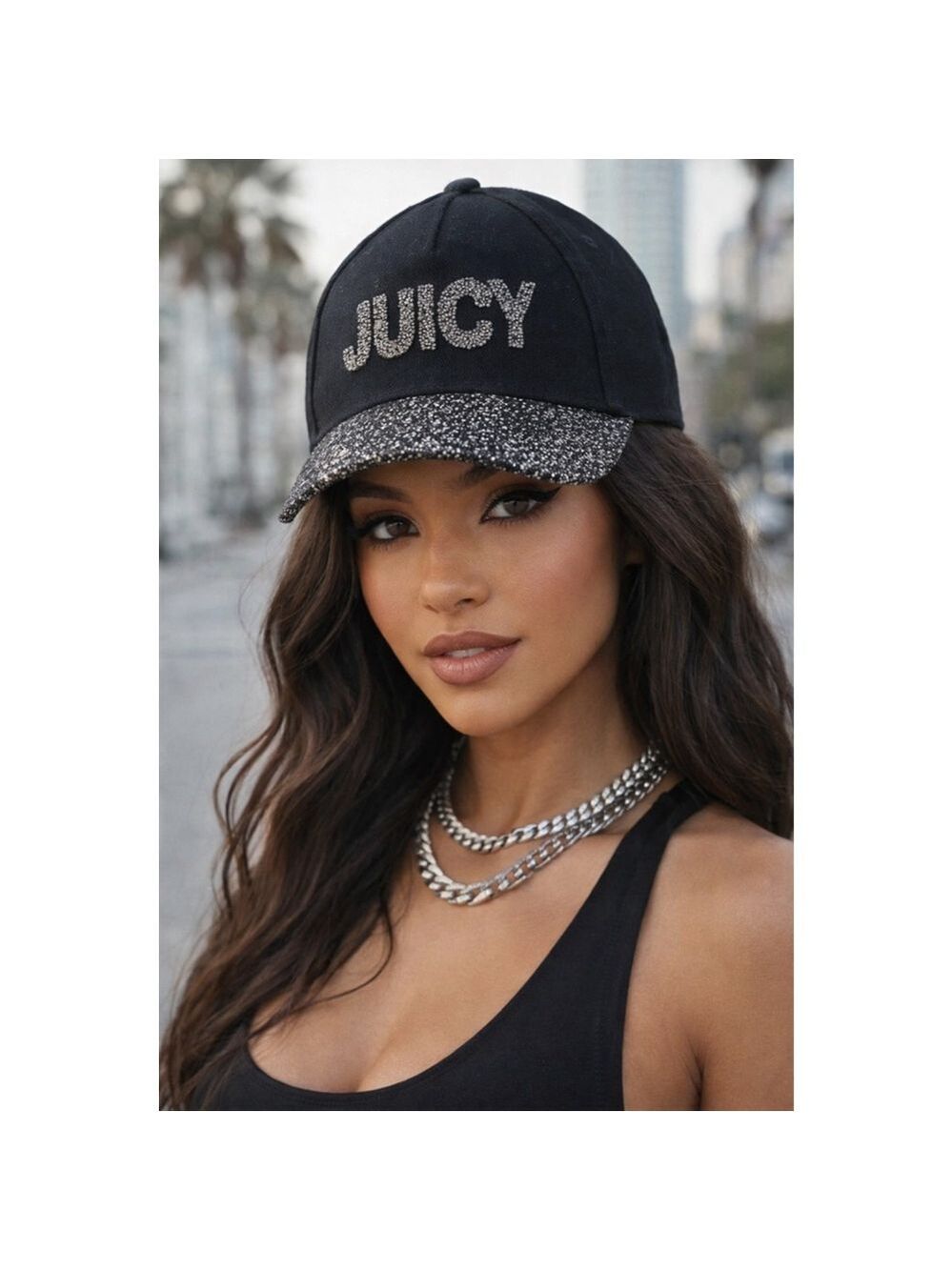 Women's Juicy Couture Black & Silver Glitter Baseball Cap NWT